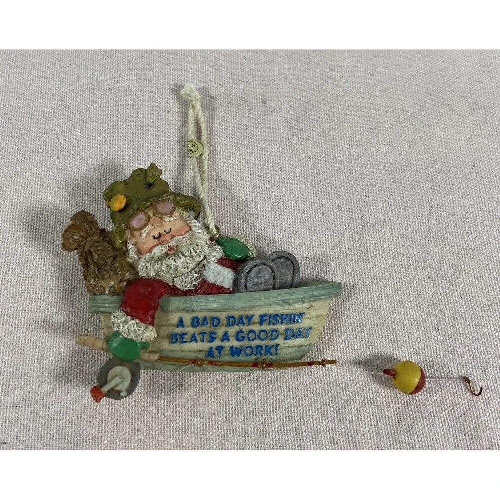 Giordano Art Christmas ornament Santa Sleeping While Fishing.